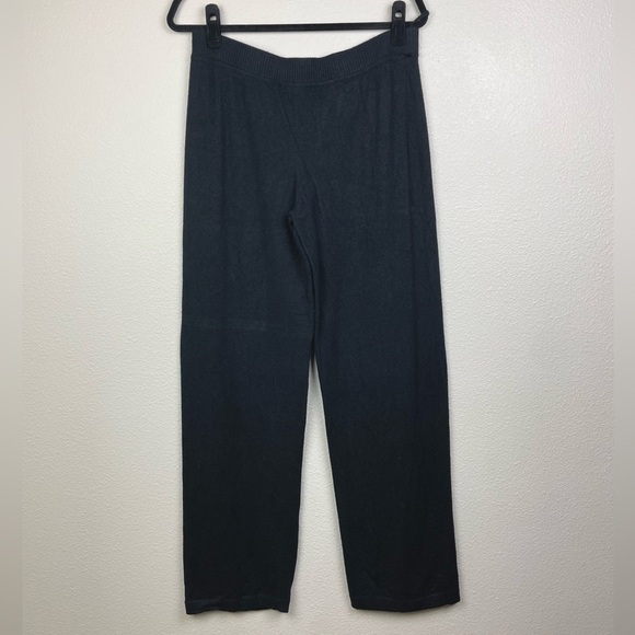 August Silk Women's Large Black Silk Wool Blend Straight Leg Pants Pull On Knit - Picture 7 of 16